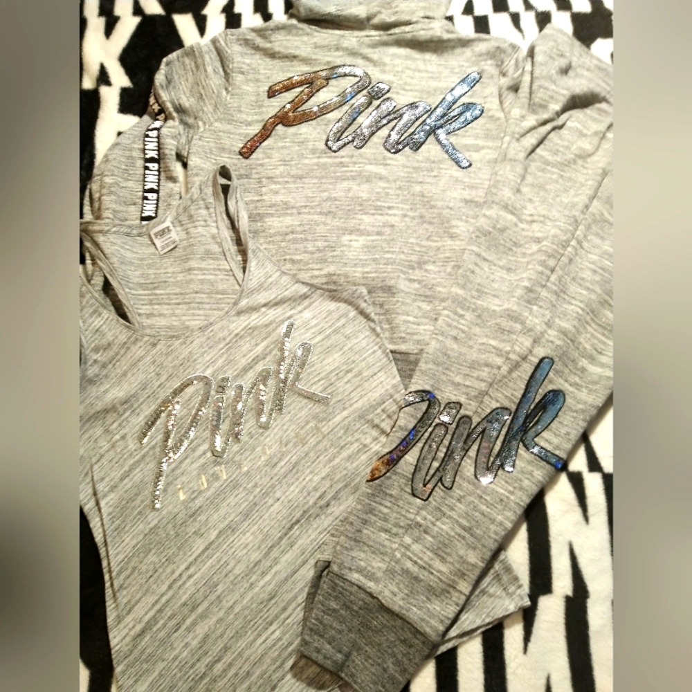 Victoria's Secret Pink 3pc Bling Sequin Sans Script Set. L.